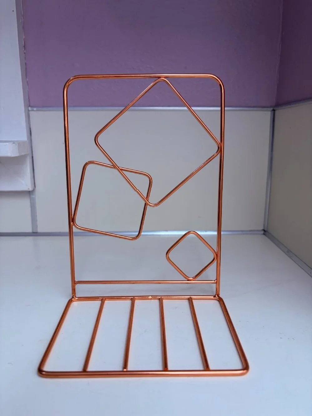Rose Gold Metal Wire Bookends Circle & Square Geometric Set of 2